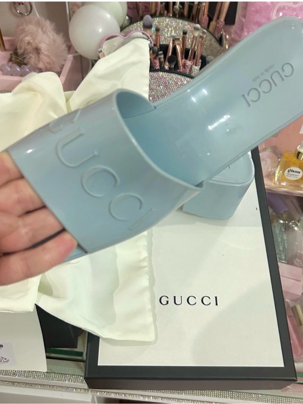 Authentic GUCCI Rubber Slide Sandal - Light Blue Size: G 39 - US 9 - Picture 2 of 4